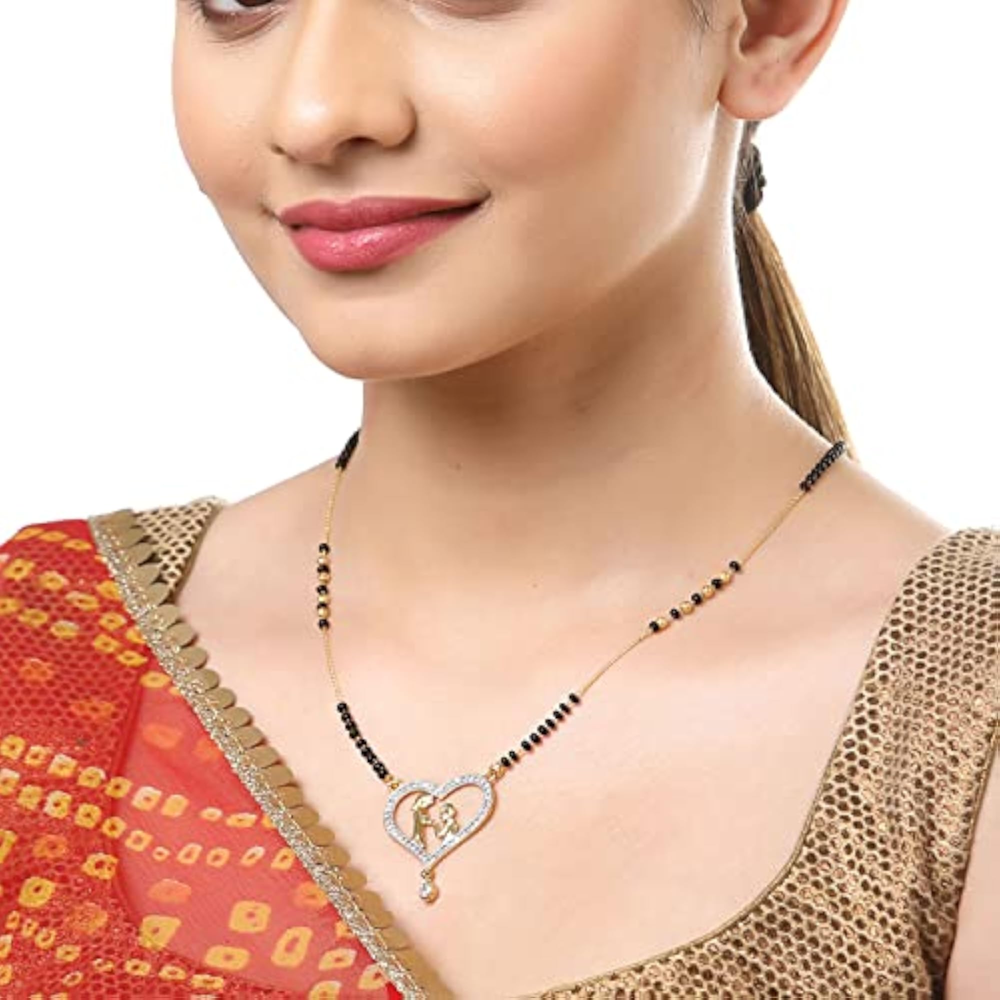 Heart Shaped CZ Plated Mangalsutra Beads Non-Precious Metal Standard Size